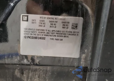 2011 Chevrolet Cruze Eco from USA, damaged, VIN 1G1PK5S99B7246002